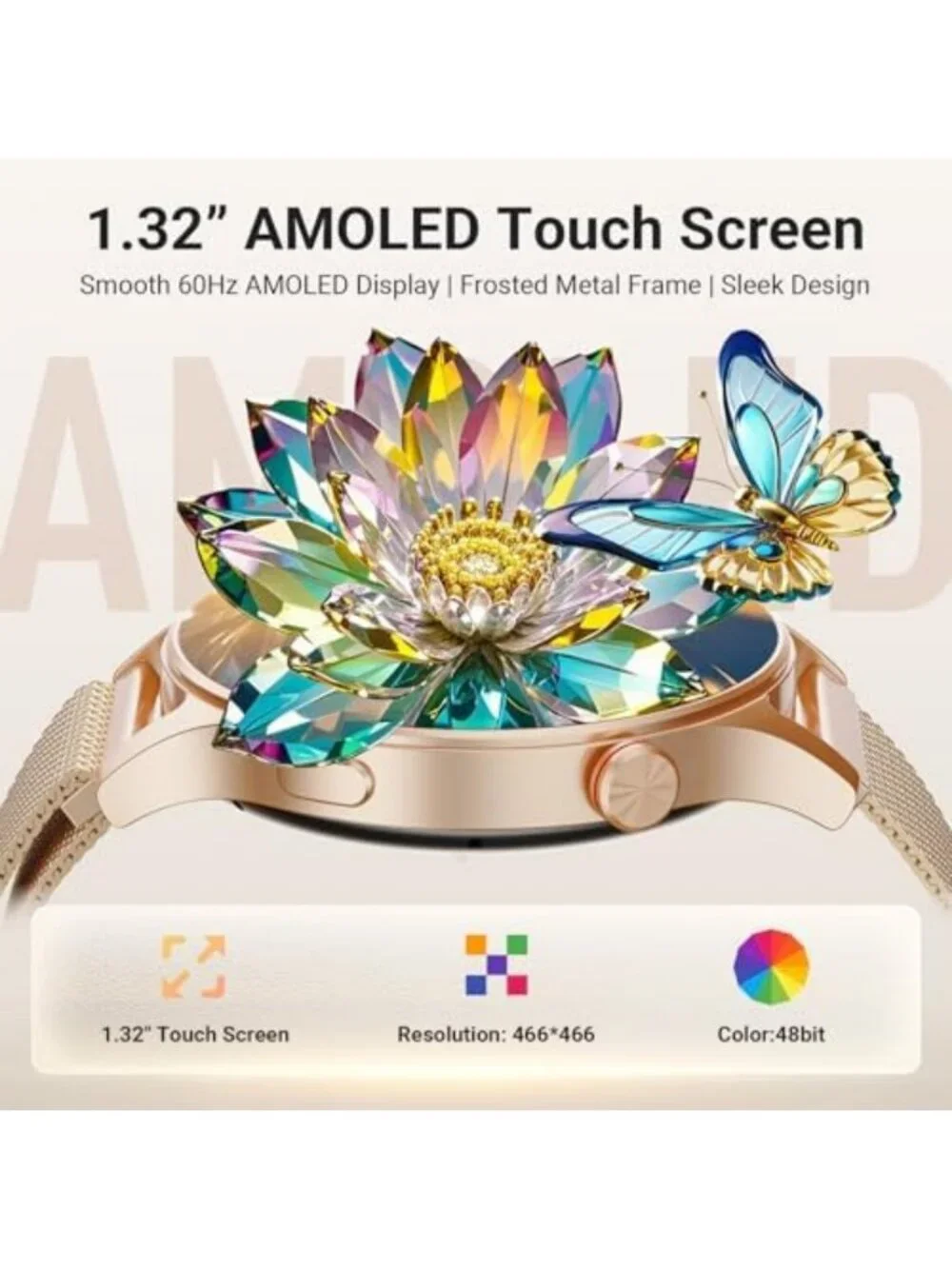Stylish Smart Watch for Women, Compatible with Android & iPhone, Bronze Color
